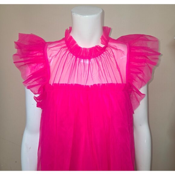 Anthropologie Sunday in Brooklyn Pink Frilled Tulle Ruffle Blouse Size XS NEW - Picture 2 of 9